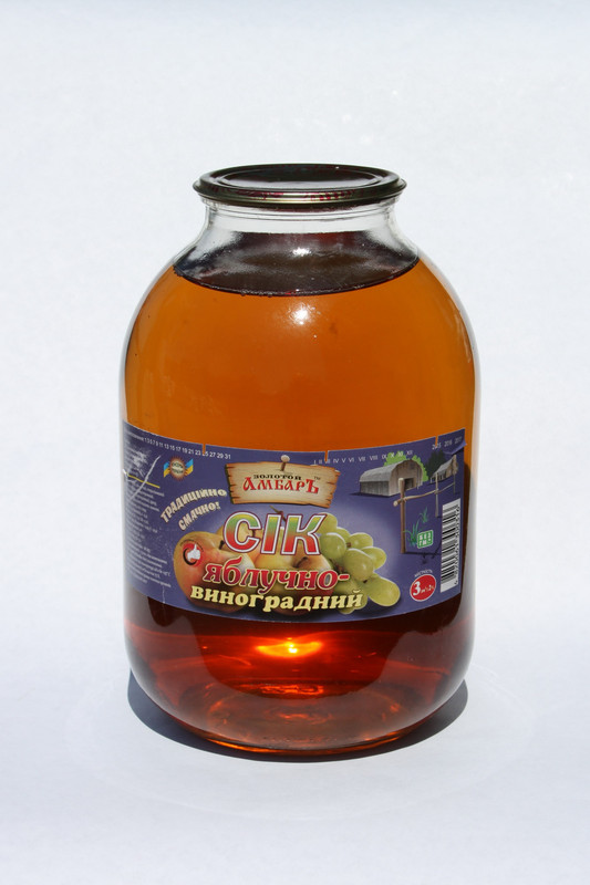 Сік ЗОЛОТИЙ АМБАР яблучно-виноградний, відновлений, пастеризований, 3 л